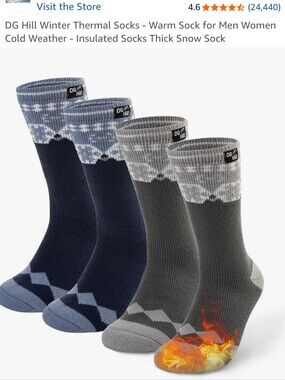 DG Hill 2 Pack/Pairs Thermal Winter/Snow Crew Socks - Snowflake Pattern Unisex